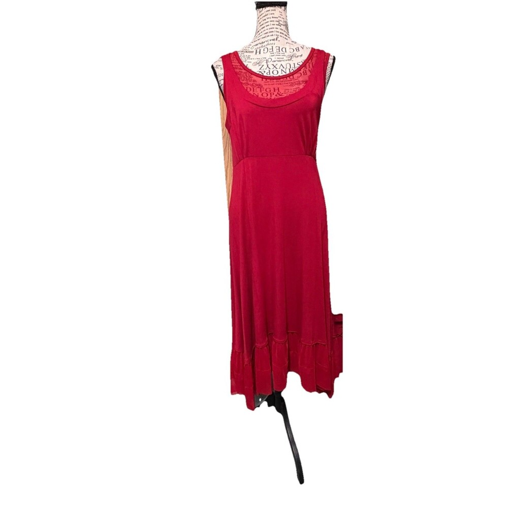 Blue Sky Women’s Red Mesh/bamboo Slip Dress Sleeveless Loungewear Size Small